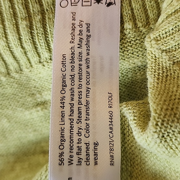 Eileen Fisher V Neck 3/4 Sleeve Green Organic Coton Linen Shirt 2X - Picture 3 of 9